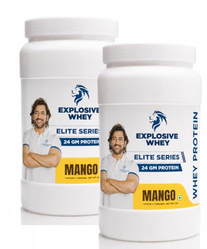 Image of Explosive Whey Elite Series Whey Protein - Trusted by M.S. Dhoni | 24g Protein per Scoop | Premium Concentrate Sport Supplement for Enhanced Muscle Growth and Recovery | Mango - 2kg (60 Servings)
