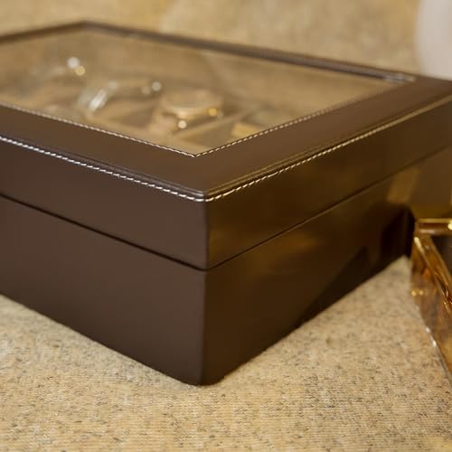 Image of Leather World Faux Leather Watch Box Organizer For Men & Women - Wrist Watch Box Holder 12 Slots - Removable Pillows Display Case - Gift for Loved Ones - Brown