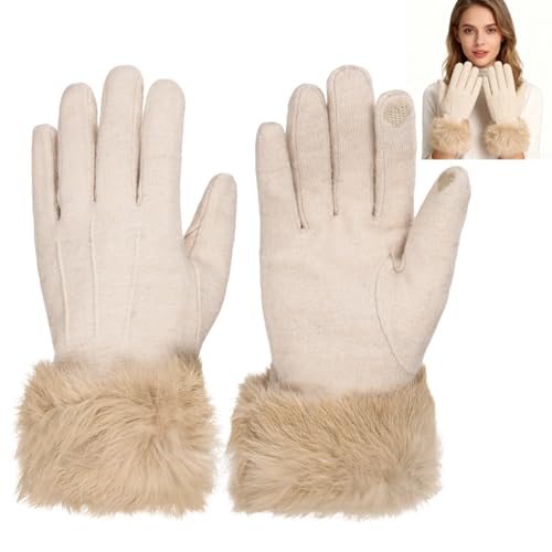 Guantes de invierno de mujer beige para manos pequeñas y pantalla táctil