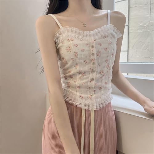 Girls Lace Floral Camisole Spaghetti Strap Teens Slim Fitted Casual Cami Crop Top Bralette Camisole Top3