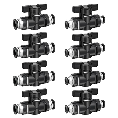 XSHAO Lot de 8 raccords pneumatiques pour robinet d'arrêt pneumatique 6 mm/8 mm Robinet à boisseau sphérique pneumatique pour raccorder les tuyaux pneumatiques et les conduites d'air