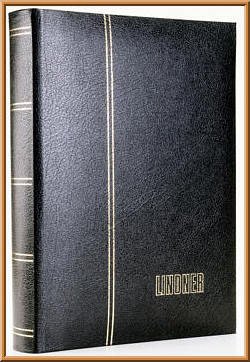 LINDNER Das Original Einsteckbuch ELEGANT Leder, schwarz, wattiert, 60 Schwarze Seiten, durchgehende Klarsichtfolien-Streifen, 230 x 305 mm