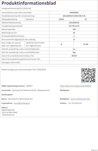 Nankang 53711 Pneumatico 225/60 Zr18 104W Aw-6 Xl, Tutte Le Stagioni - 6