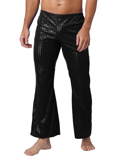 Jelory Mens Sequins 70s Disco Dance Pants Sexy Shiny Elastic Bell-Bottoms Flared Long Pants Trousers4