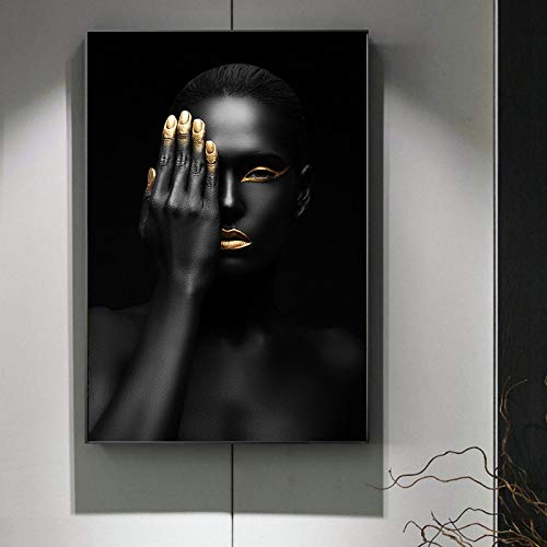 Lienzo de mujer en oro negro de 60x90cm que da vida a tus paredes vacías