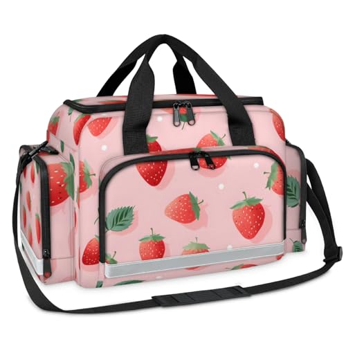 GzLeyigou First Aid Bags Empty, Pink Strawberry Emergency Bag First Aid Kit Multiple Compartment Kit Carrier On Call Trauma Bag For Paramedics Emergency Medical Supplies Kit
