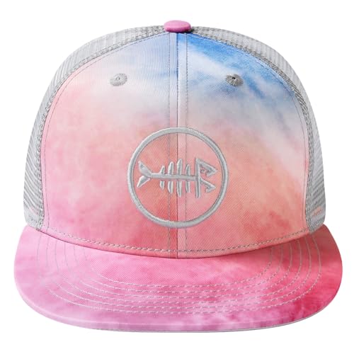 Image of BASSDASH Flat Brim Trucker Cap Adjustable Snapback Hat Mesh Back for Men Women