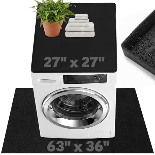 Breling Dryer and Washer Covers for the Top and Under Washing Machine Mat Set 27' x 27' Non Slip Silicone Dryer Top Protector Cover 63' x 36' Waterproof Floor...