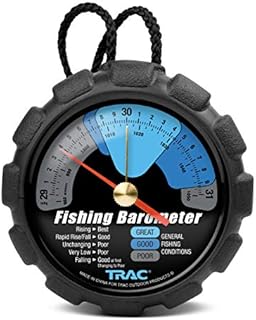 Camco TRAC Outdoors Fishing Barometer | Features an Adjustable Pressure Change Indicator, Reference Marker, Color-Coded Dial, and Easily Calibrates to Local Barometric Pressure (69200)