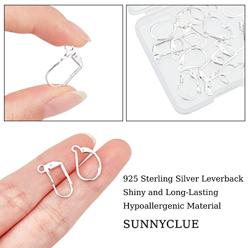 SUNNYCLUE 1 Box 24Pcs 4 Style 925 Sterling Silver Plated Leverback French Earring Hooks Leverback Earwires Leverback Earring Findings for Jewellery Making Women DIY Earrings Craft Crochet Stitch Maker - Image 3