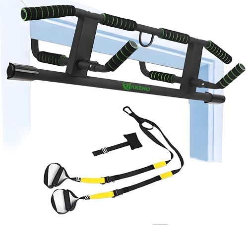 HAKENO Multi-Grip Pull Up Bar For Doorway - Pullupbar With Enhanced Smart Hook Angled Grip Home Gym Exercise Equipment with Professional Training Suspension Strap Set
