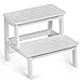 Domax Bamboo Wooden Step Stools for Kids - Toddler Step Stool for Bathroom Sink High Bed Toilet Kitchen Helper Wood Step Stool for Bedside for Adults Non-Slip Waterproof 2 Stepping Stool, White
