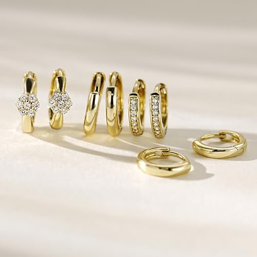 Image of 4Pairs Statement Gold Hoop Earrings for Women Trendy,Surgical Steel Gold Plated Hoop Hypoallergenic Earrings Set,Titanium Hoops Earring Stacks,CZ Cartilage Huggie Hoops Earring Gifts for Girlfriend