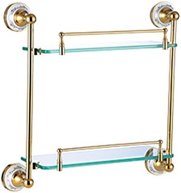 TACCY Luxury Double Bathroom Glass Shelf with Two Gold Finish Brackets Brass Made Toughened Safety Mounted Glass Shelf #QL98