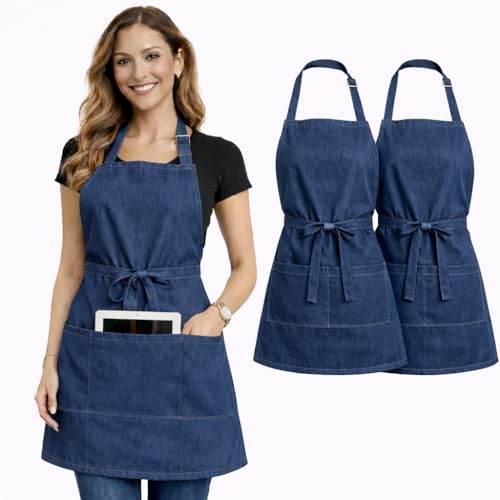 SOITU 2 Pack waitress Aprons for Women with Pockets Short Apron for Restaurant Kitchen