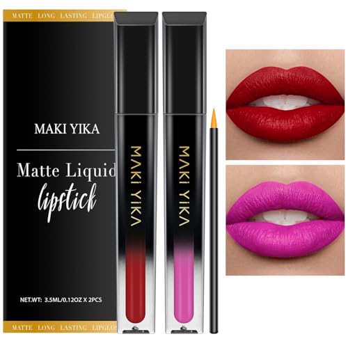 Image of MAKI YIKA 2Pc Matte Liquid Lipstick Set MVP Red Pink Lipsticks Long Lasting
