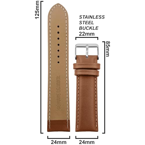 Image of DBLACK ''NAGATA'' Leather Watch Strap, Fully Stitched Matte Finish Watch Belt / / For 18mm, 20mm, 22mm, or 24mm Full-Padded Watch Band (Choose Your Size & Color)