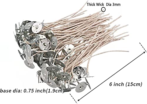 100 mechas ecológicas para velas de soja, mecha de vela preencerada de 6 pulgadas para hacer velas, mecha gruesa de vela con base