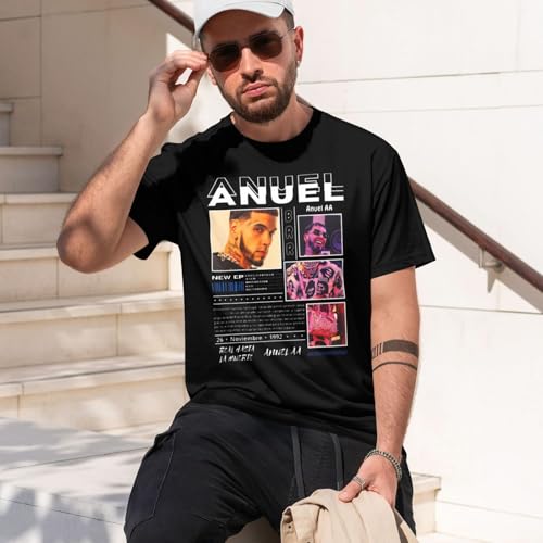 Anuel Music Aa T-Shirt Mens Short Sleeve Crew Neck Top Funny Tee Shirts Clothes Black3