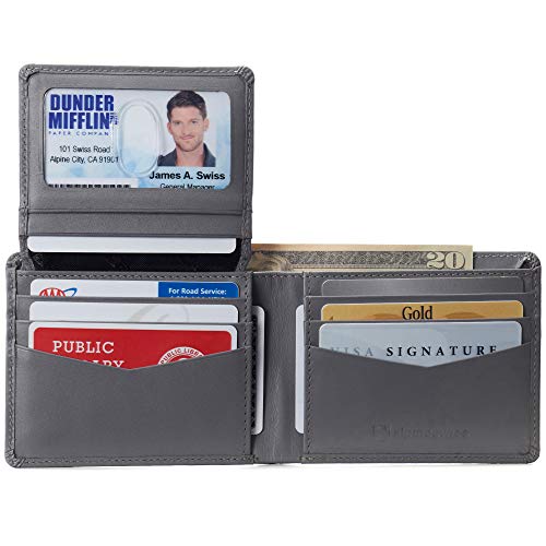 Image of Alpine Swiss Connor Executive Bifold Wallet | Business Passcase for Men | Premium Leather | Dual ID Windows | RFID Blocking | Gift Box Included Smooth Finish Gray