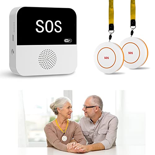 Système Intelligent d'alarme d'urgence étanche à l'eau pour Boutons d'urgence avancés sans Fil, pour Les Patients âgés, Les Personnes handicapées ou Les Enfants, 1 récepteur + 2 Boutons d'urgence SOS Cover