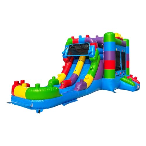 Hapcap Commercial Inflatable Water Slide Bounce House for Big Kids,Small Jumping Area, Big Slide for Backyard Party,100% PVC (Building Block Ver2 with Blower)