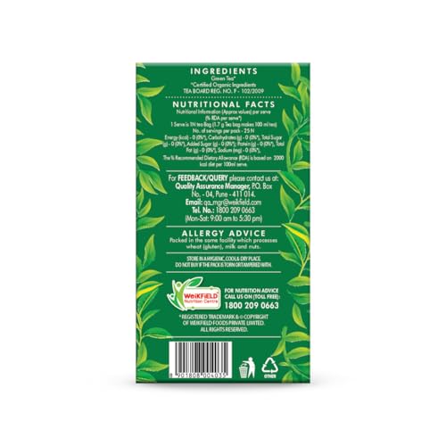 Image of Eco Valley Organic Green Tea - Classic Green- 25 Tea Bags | Boost Energy, Helps Burn Body Fat | Grown in Nilgiris | Zero Calories | Rich in Antioxidants | Good for Digestion | 50 g, Pack of 1