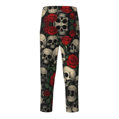 Pajama Pants Pajama Bottoms with Elastic Waistband Sleepwear Lounge Pants, Skull Rose Flowers2