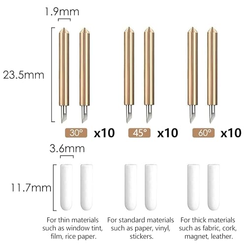 ANBOO 30 Stück Premium Feinschnittklinge, Ersatzklingen Kompatibel mit Cricut Explore Air/Air 2/Maker 3 (3 Cricut-Klingenwinkel), Gold