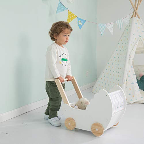 Crown Children 2-in-1 Baby Learning Walker Wooden Strollers with Blocks - Toddler Baby Push Walker Toys with Wheels for Girls Boys 1-3 Years Old, Wagon Toy Walkers Sturdy Construction (Boat) - Thumbnail 6