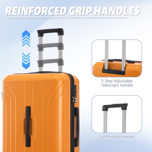 ABS Spinner Wheel Luggage Set 20 24 28 Inch 3-Piece Carry On Suitcase with TSA Combination Lock Black Orange (Black+Orange + ABS)4