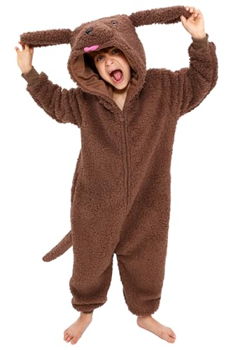 Loiahoer Kids & Teens Poodle Dog Onesie Costume Brown Puppy Dog Halloween Costume Cosplay Costume for Girl and Boy M