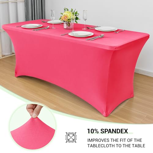 Image of Obstal 6ft Stretch Spandex Table Cover for Standard Folding Tables - Universal Rectangular Fitted Tablecloth Protector for Wedding, Banquet and Party, 72L x 30W x 30H Inches, Magenta Red, 2pc