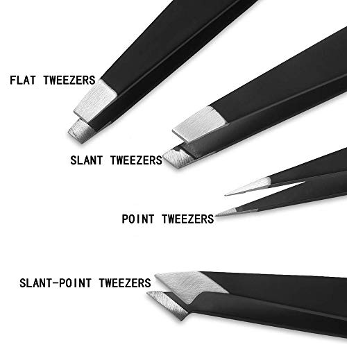 image for MMYLU Professional Tweezers Set 4 Pack, Slant Tweezers, Point Tweezers