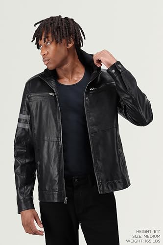 Image of X-Ray Men's Slim Fit Faux-Leather Moto Jacket with Removable Hood