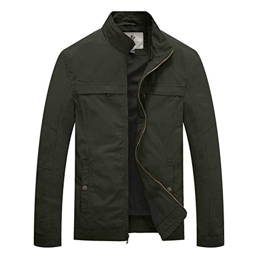 WenVen Chaqueta Clásica al Aire Libre Otoño Chaqueta de Aviador Invierno Chaqueta de Algodón Casual Chaqueta Fina Joven Hombre Verde Militar Large