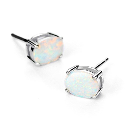 Sterling Silver Opal Stud Earrings for Women Solitaire 6x8mm Oval Cut Opal Gemstone Earrings for Girls - Image 6