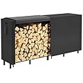 Lifewit 8 FT Firewood Rack with Waterproof Cover, Heavy Duty Wood Rack for Indoor and Outdoor, Fire wood Storage Rack with Side Pocket, Log Racks for Firewood, Wood Pile Stacker Firewood Holder, Black