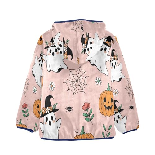 Halloween Ghosts Pumpkins Spiders Toddler Fleece Jacket Girl Boys Hooded Fleece Jacket Coat Warm Outwear Zip-up 3-10T2