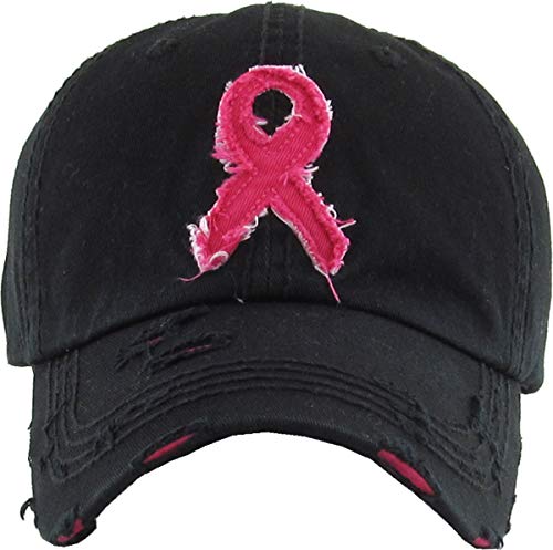 Image of Pink Ribbon Breast Cancer Awareness Fight Hope Vintage Baseball Cap Hat Women Cotton Adjustable
