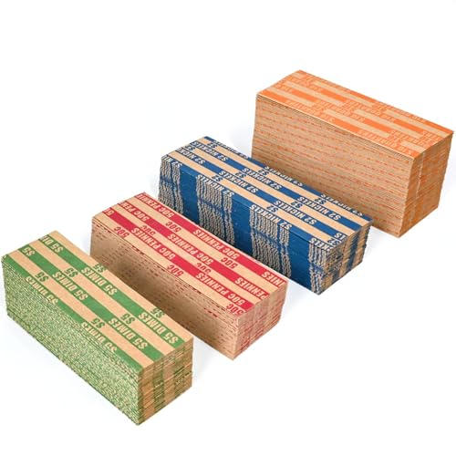 Image of DGBDPACK 1000 Assorted Flat Coin Wrappers, 300 Quarters, 300 Pennies, 200 Dimes, 200 Nickels, Convenient Pack