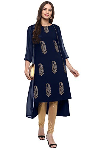 Image of Janasya Women's Poly Crepe Jacket Style A-line Kurta