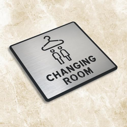 Image of Premium Brush Steel Finish Acrylic Changing Room Door Sign Easy to Mount Self-Adhesive Tape Signage for Hotel Office Resort Society Corporate Business.