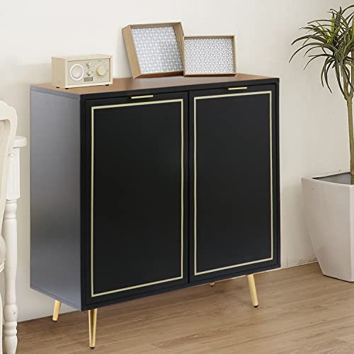 Anmytek Black Storage Cabinet, Modern 2 Doors Cabinet Sideboard Buffet Cabinet With Adjustable Shelf And Golden Legs H0042 #TOP5