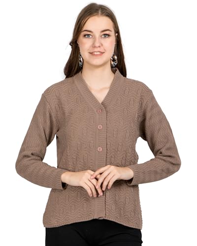 Image of Lady Willington Women Woolen V-Neck Self Design Cardigan Heavy Daffodil Fabric Cardigan Winter Wear Pure Wool Cardigans for Women Sweaters Long Cotty Fully Warm Cardigan Free Sizes