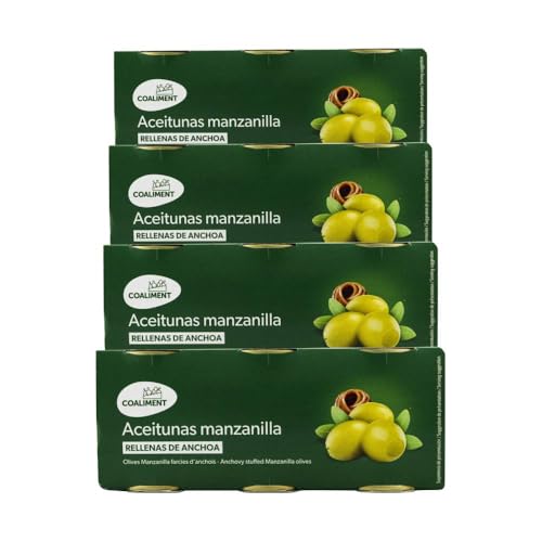 Aceitunas manzanilla rellenas de anchoa 3x120 g pack de 4