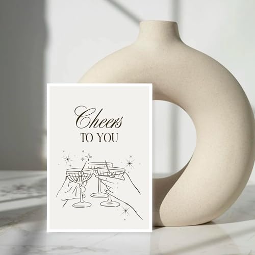Stella & Soul Postkarte mit Umschlag Cheers to you Glückwunsch zum Geburtstag, Abschluss, für Freundin, Familie mit Cocktail Line Art zum Anstoßen