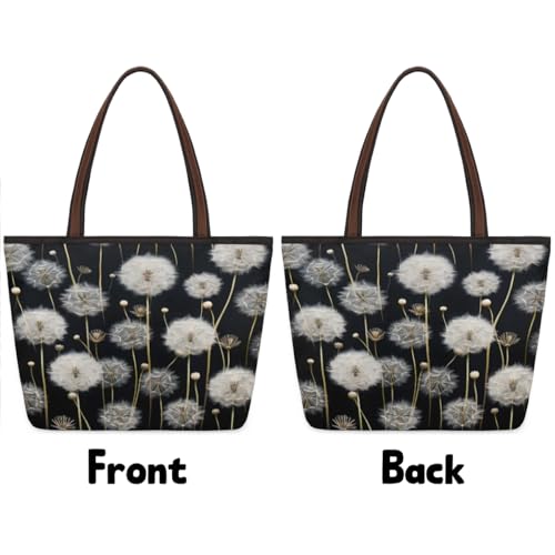 Art Dandelion Pattern Tote Bag Tote Purse for Women with Zipper Large Polyester Tote Bags for Travel Work4