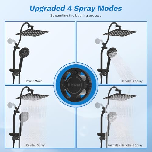 Image of Hibbent High Pressue All Metal 10 inch Rainfall Shower Head, Handheld 10-Spray | cUPC Certified Oil-Rubbed Bronze Dual Showerhead Combo, 4-way Diverter with Pause Mode, Extension Arm, 71'' Hose & Holder