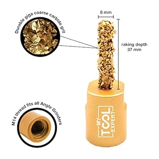 Mortar Rake Ø 8mm x 35mm M14, Tungsten Carbide Bit for Mortar Removal Between Brickwork and Stonework, Router Pointing Tool for use with Angle Grinder, Brick Remover